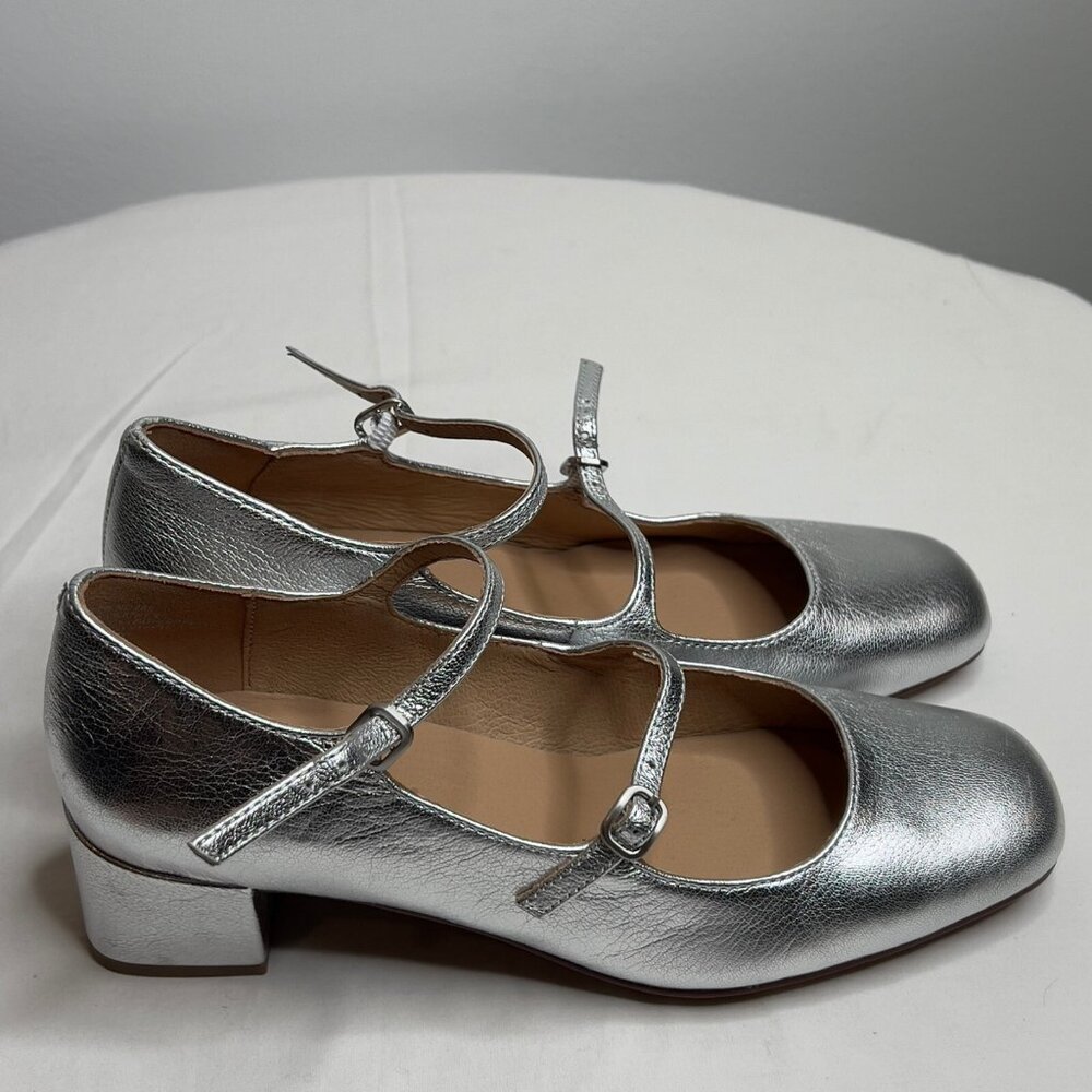 Madewell Silver Metallic Mary Jane Block Heel Pumps - Picture 5 of 11